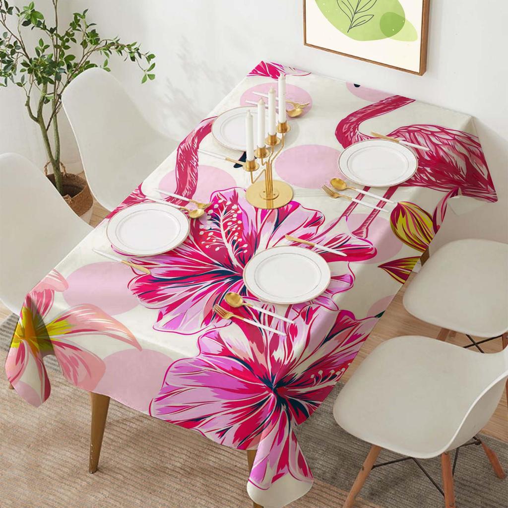 Tropical Flamingo Polyester Rectangular Tablecloth for Parties and Dining