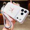 Pink Bowknots Print Leather Lanyard Case For iPhone 18 Pro Max Hybrid TPU+PU Anti-skid Soft Cover For iPhone 17 16 15 14 13 Pro Max