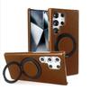Luxury Genuine Leather Case For Samsung Galaxy S24 Ultra S23 S22 S21FE S20 Note20 S23FE Magnetic Ring Stand Bracket Phone Cases