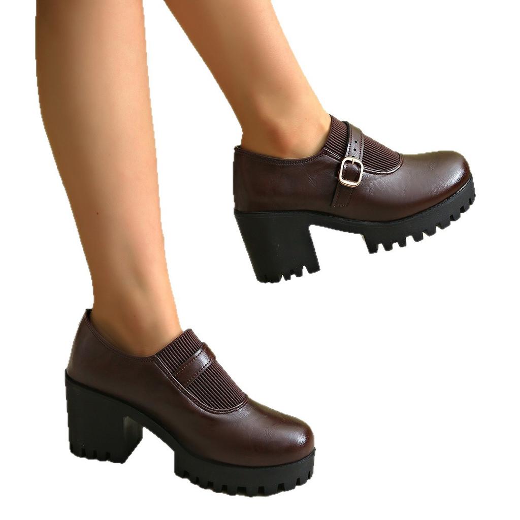 Muffin new thick heel deep mouth professional single shoes women's autumn large size thick sole British high heel women's single shoes