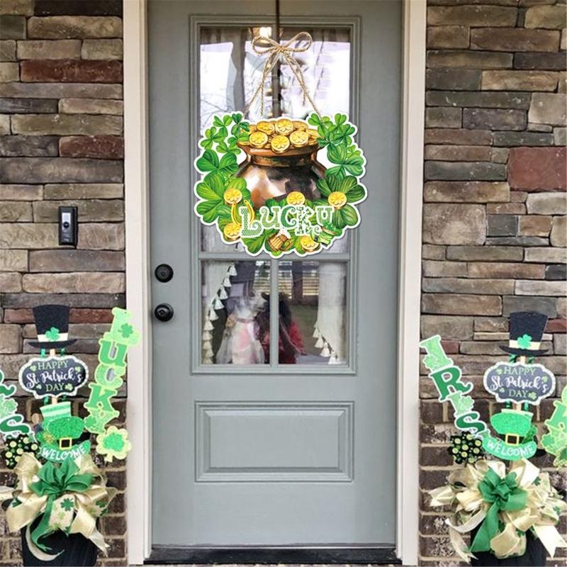 4Pcs Patrick's Day Luck Door Sign Front Door Hanging Sign Paper Plaques Hanging Ornament for Door Wall Decoration