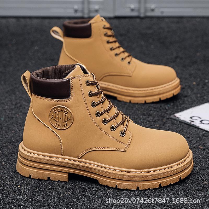 

Осіннє чоловіче взуття нові високі черевики Мартін чоловічі корейська версія універсальна платформа британський стиль робочі черевики короткі черевики модне взуття 44 жовтий