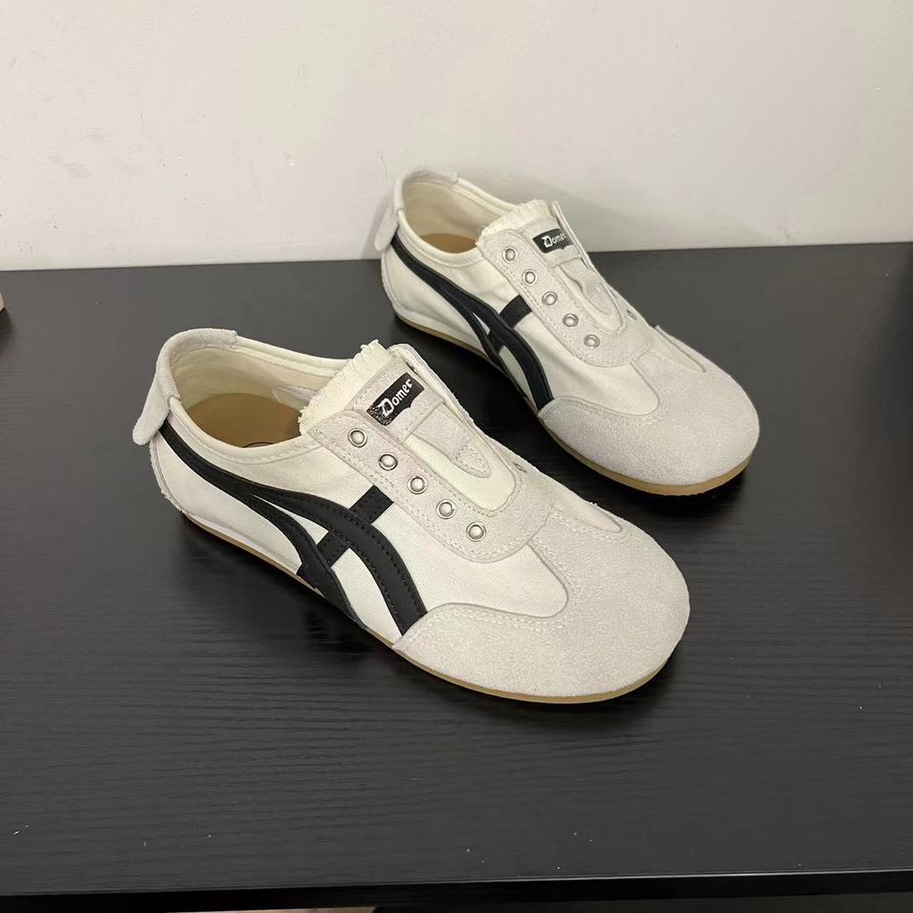 Popular flat-bottomed canvas German training shoes women's models 2025 summer new thin breathable little white shoes one pedal Forrest Gump shoes