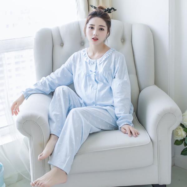 Pure Cotton Maternity and Nursing Pajamas - Spring/Autumn, Long Sleeve, Plus Size for Postpartum Comfort L