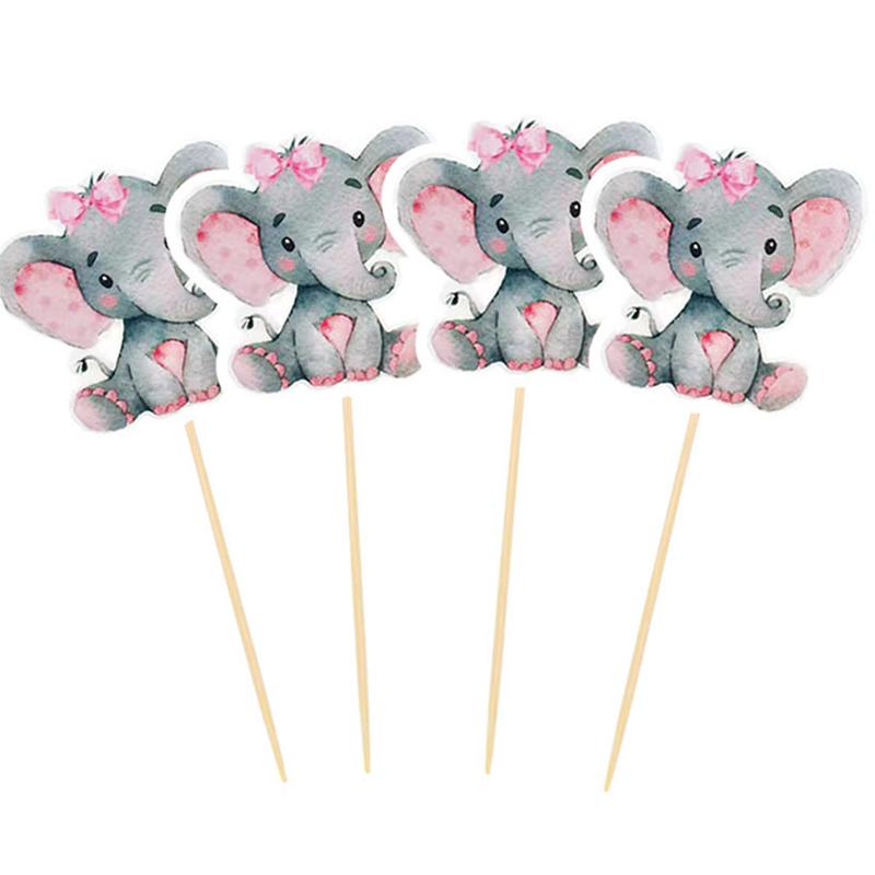 10pcs/set Elephant Cupcake Topper Pink/Blue Cake Toppers Paper Baby Shower Cakes Dessert Boy/Girl Birthday Parties Decoration