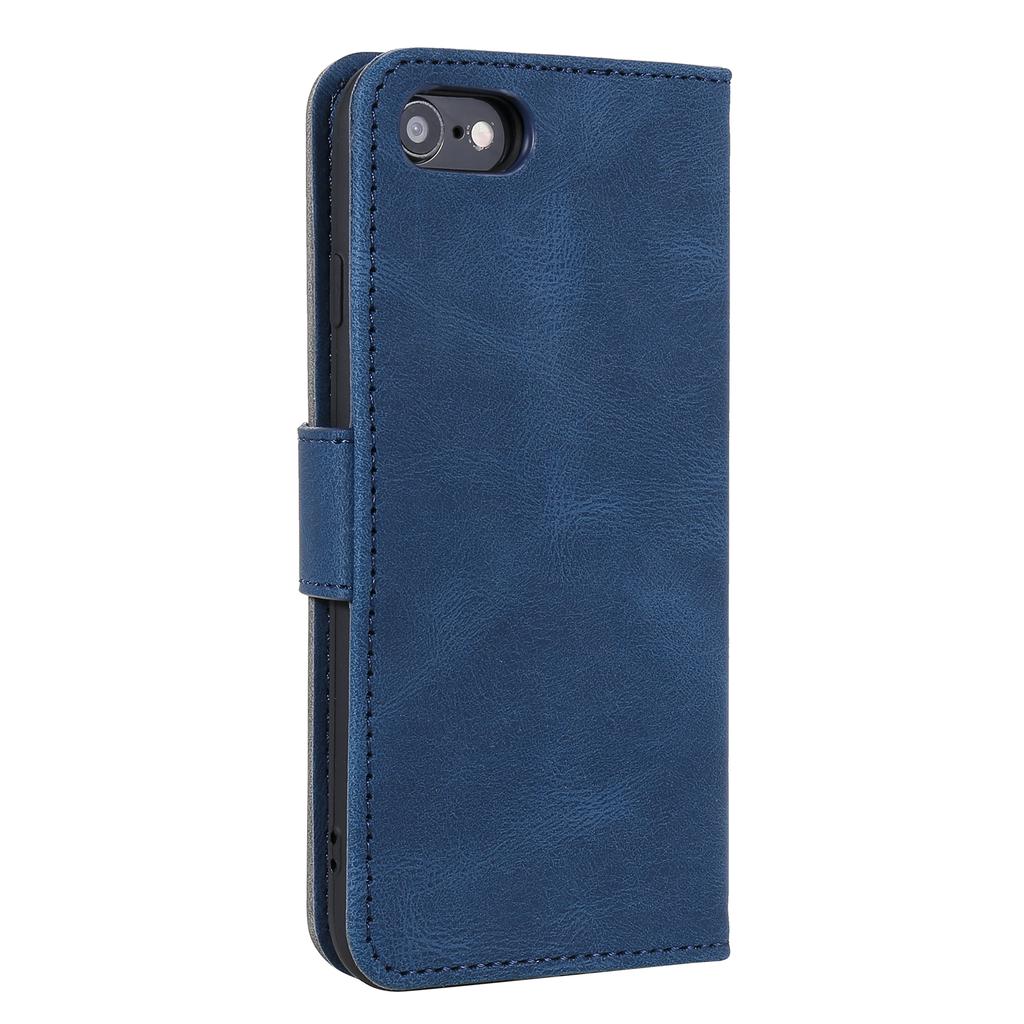 For iPhone 16e Leather Case Splicing Stitching Wallet Phone Cover with Wrist Strap