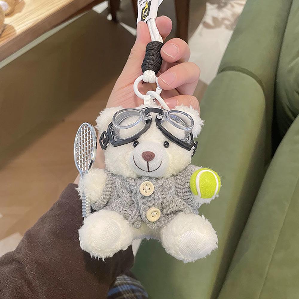 INS Style Tennis Petit Ours Porte-clés Mignonne Poupée Peluche Pendentif Charme Sac Accroche Voiture Pièce Design Dessin Animé Accessoires Cadeau A445 gray