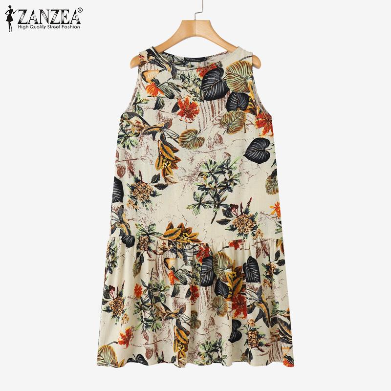 ZANZEA Dámské ležérní šaty s výstřihem do V a bez rukávů s volným květinovým potiskem