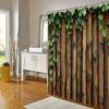 Rustic Wooden Plank Shower Curtain - Waterproof,Mildew-Resistant With Green Vine Design For A Natural And Cozy Bathroom Ambiance