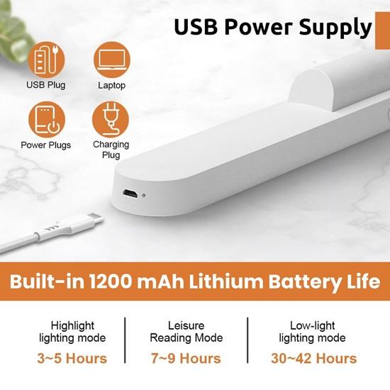 Plast Magnetisk Hybel LED Lampe USB Oppladbar Skrivebordslampe Dimmbar Berøringskontroll Studiebruk Nødbruk, Hvit