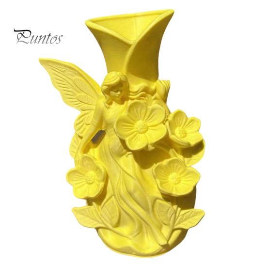 Forest Style Decor 3D Printed Fairy Garden Sculpture Vase, Fantasy Flower Pot with Bright Yellow Vase Statue, Dual-Use Holder for Desktop Entryway
