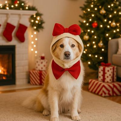 Chapeau de Noël Fashion pour Chien Chapeau de Tête Mignon et Chaud pour Animal de Compagnie Noeud Décoratif Costume de Chat Festif