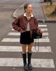 2025 Women's High-End Retro Bomber Jacket - Long Sleeve, Stand-Up Collar, American Street Style, Spring/Autumn Outerwear