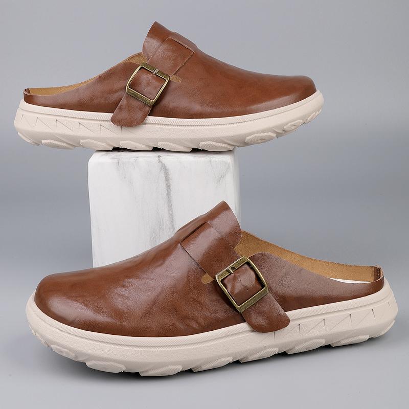 Fashion Casual Leather Men's Summer Muller Shoes Fashion Slippers Beach Shoes Outwear Sandals Stylish Trendy  Anti Slip Male Half Drag