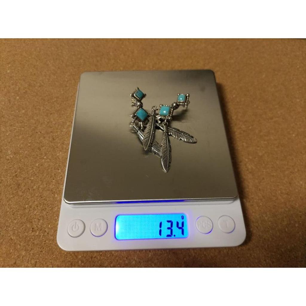 Used Navajo Running Bear Studio Turquoise Feather Earrings