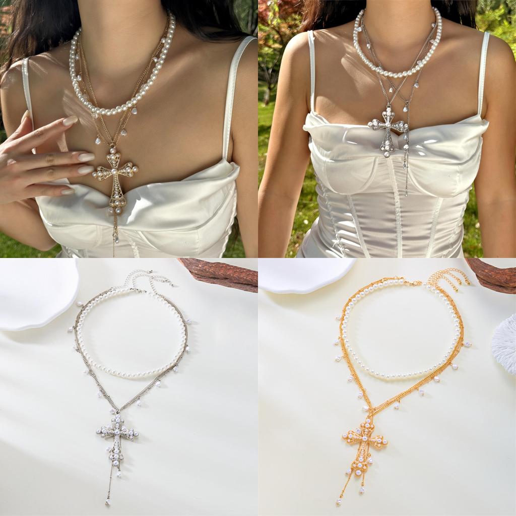 Colier Cruce Baroc cu Perlă Pentru Pasionații de Bijuterii Vintage