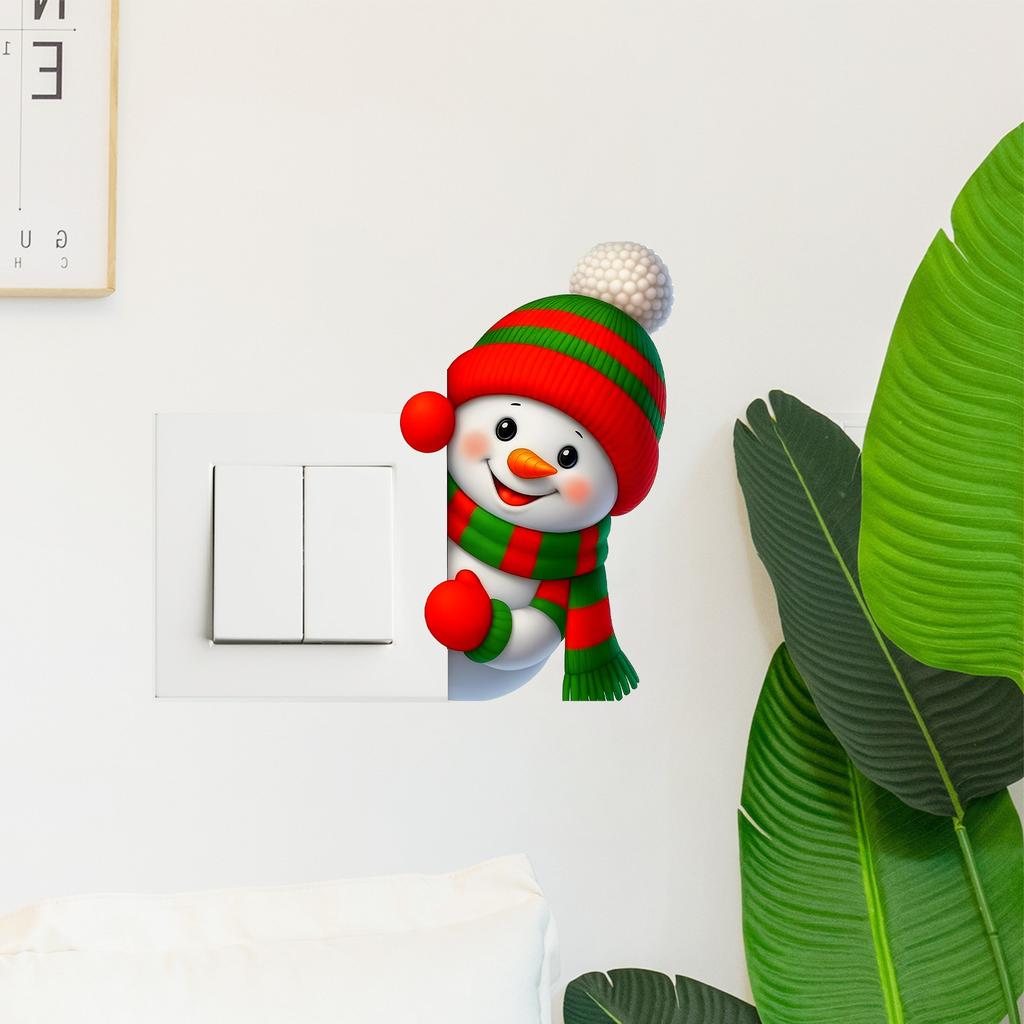 Peeping At The Christmas Snowman Self-adhesive Switch Sticker On The Bedroom Switch Socket Decoration