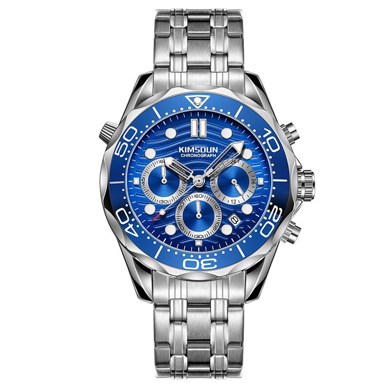 

KIMSDUN Мужские часы Роскошный бренд Хронограф Спорт Водонепроницаемые часы Нержавеющая сталь Мужские деловые Кварцевые часы синий/серебряный