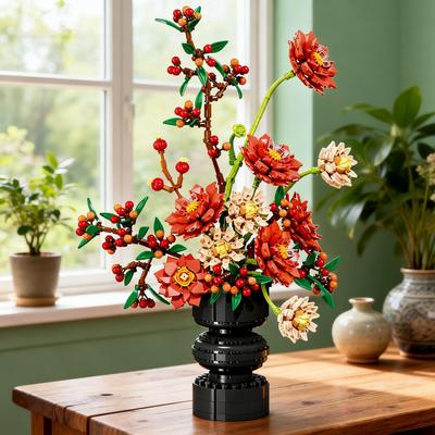 Non-Toxic Knew Built Eternal Flower Bouquet Building Blocks Toy-Home Decorstress-Relief Puzzleperfect For Women’S Day/Teacher’S Day Gift