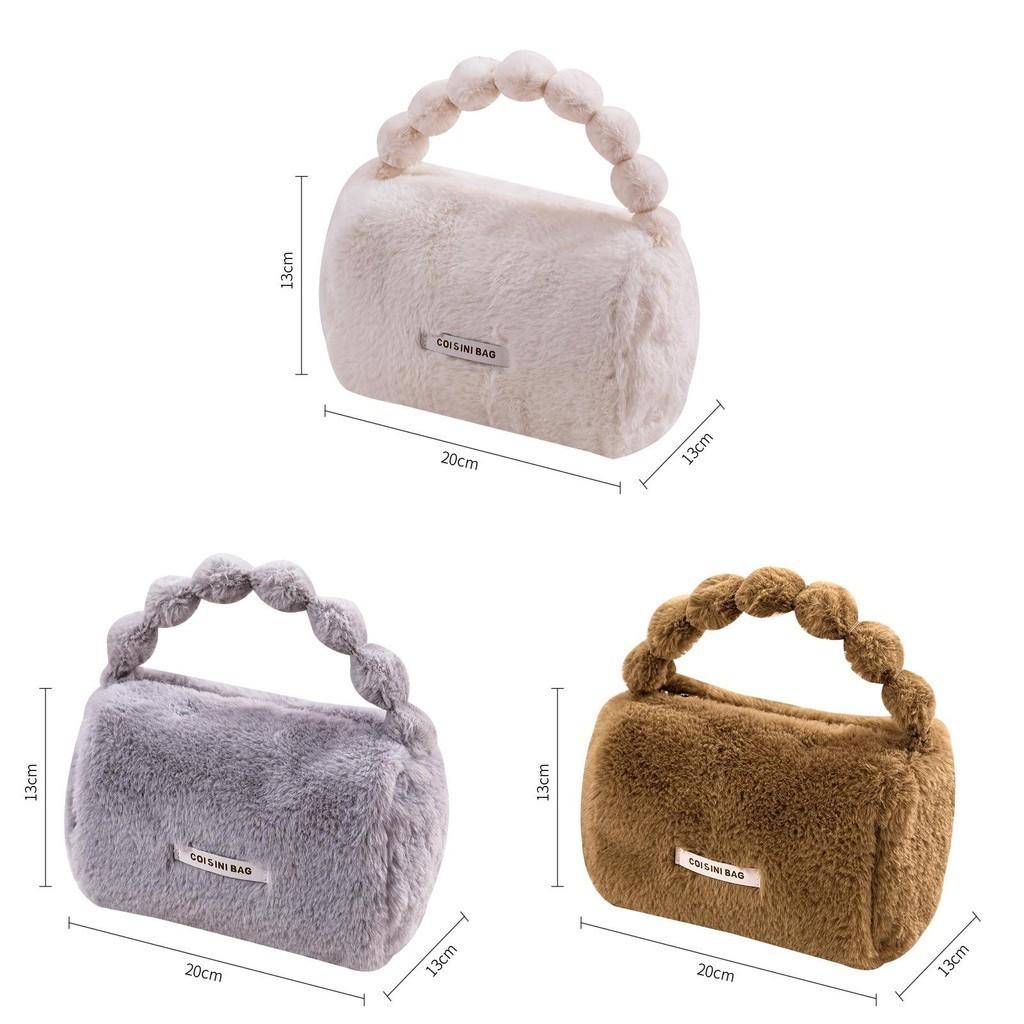 Cute Faux Rabbit Fur Makeup Bag Plush Fashion Skincare Storage Pouch Travel Cosmetic Organizer