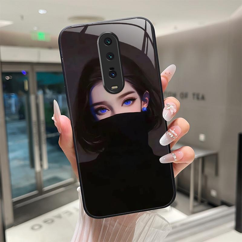 Cute Cartoon Cats Flower Case For Xiaomi Mi 9T Redmi K20 Pro Poco F2 Tempered Glass Phone Case Protective Back Cover Hard Shell