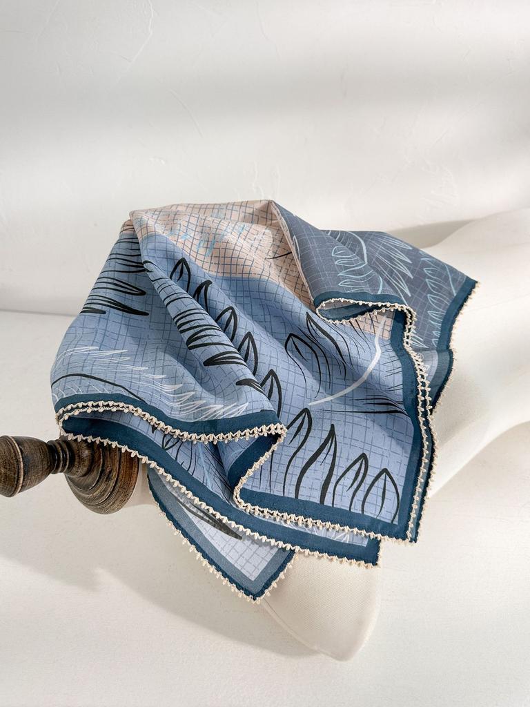 Classic retro spring new 111 mulberry silk square scarf premium light luxury national style double crepe lace silk scarf women's accessories