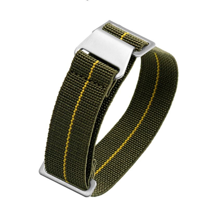 

Універсальний еластичний нейлоновий ремінець для годинників 20, 21, 22 мм, сумісний з Huawei, Samsung, Submariner, Tudor 22mm Silver Buckle зелений/жовтий