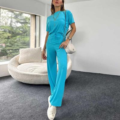 Women's Fashion Casual Summer Spring Solid Color Print Short Sleeve O-Neck Blouses & Shirts Trousers Pants Suits