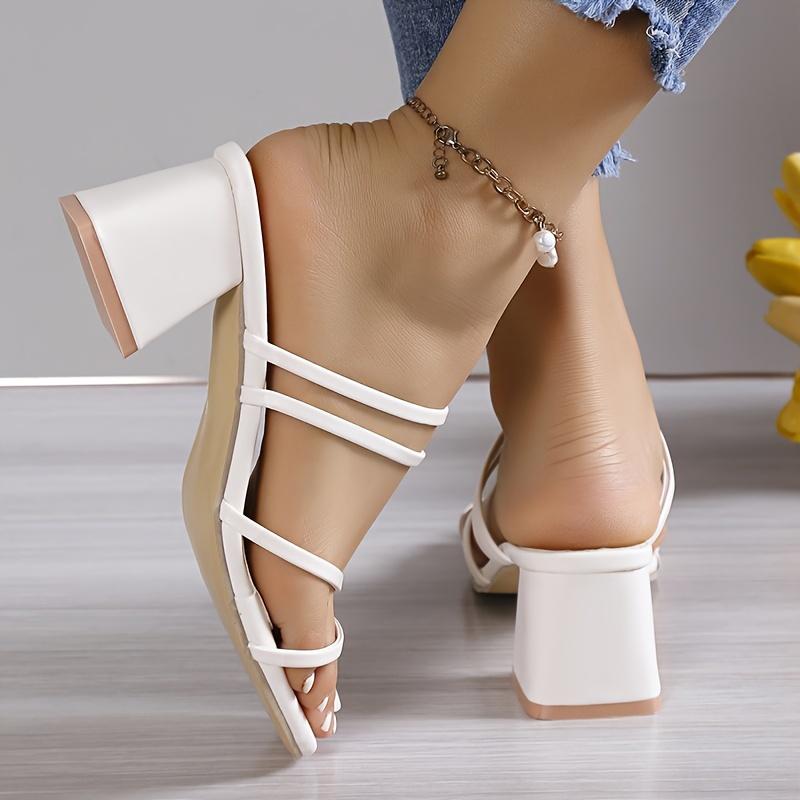 Chunky Heel Women's Sandals, Casual Square Toe Slip On Summer Fashion Pumps