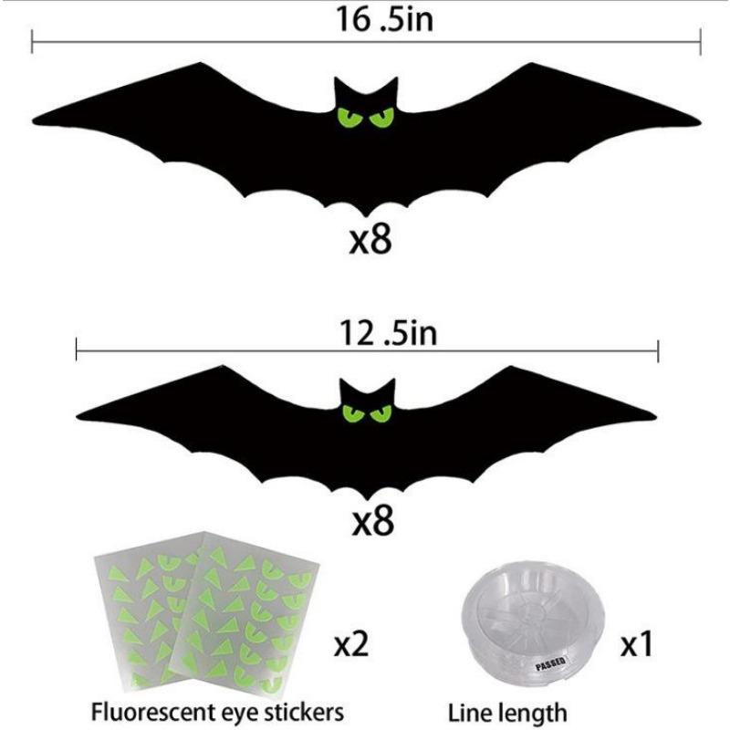 16PCS Hanging Bats for Halloween Decorations Outdoor 2 Different Sizes Hanging Bats for Halloween Decorations