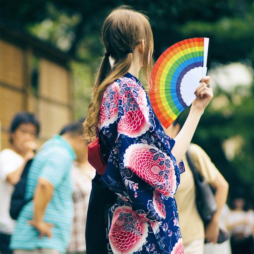Club Gay Pride EDM Vintage Chinese Fan Hand Fan Rainbow Folding Fan LGBT