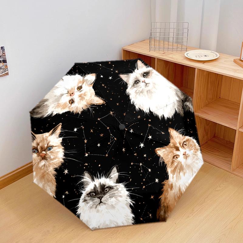 1 PC Automatic Folding Umbrella - Space Cats Pattern, Portable & Foldable Design with 8 Ribs, Christmas Birthday Gifts