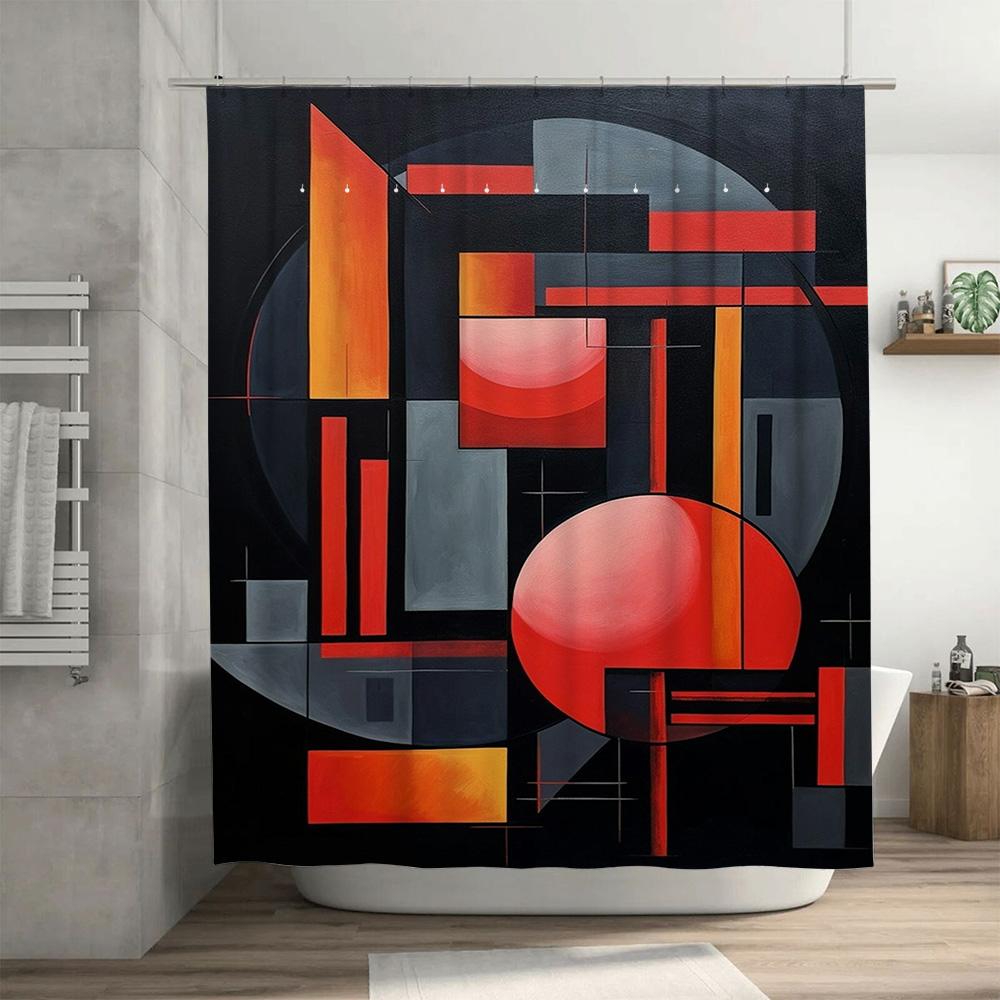 Art Deco Style Shower Curtain Geometric Modern Design for Bathroom Decor Black Red Orange Grey Abstract Watercolor Painting Wate
