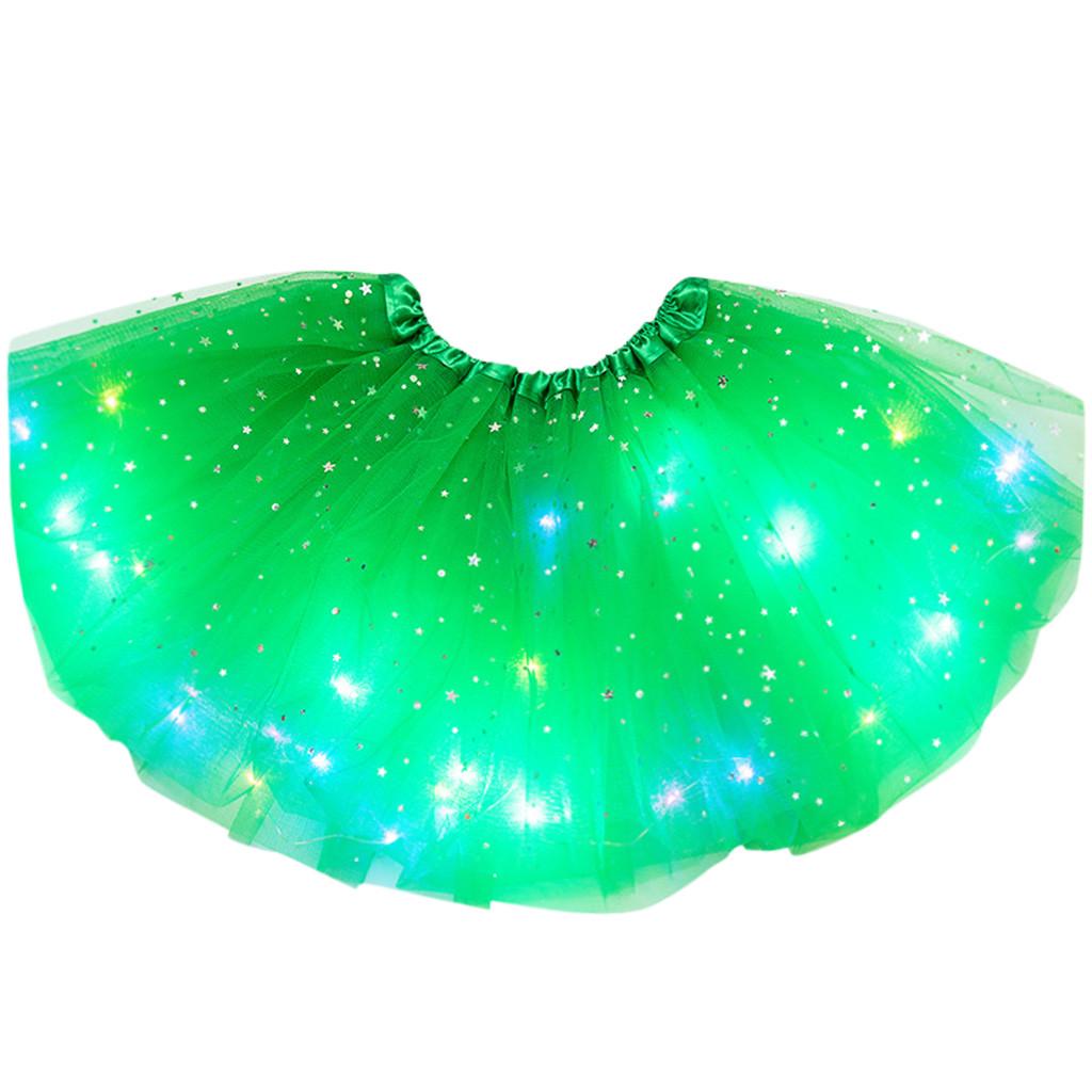 Kids Girls Baby Sequin  Skirt LED Light Up Pettiskirt Ballet Clothes