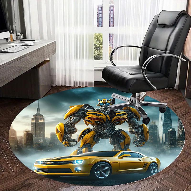 1pc TransformersBumblebee in Cityscape Round carpet, Made of Polyester,Perfect for Decorating Office Chairs, Living Rooms fplt199