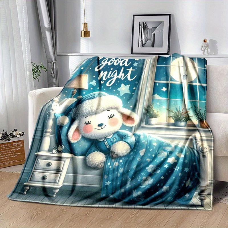 1pc Cute Lamb Printing Lightweight Flannel Blanket, Comfortable and Warm Blanket, for Camping Sofa Bed and Couch Office, Gift