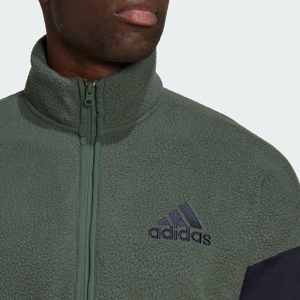 Adidas Colorblock Sherpa Fleece Comfortable Warm Sports Brand Logo Jacket Men Jackets Oxidized-Green Ink HK4603