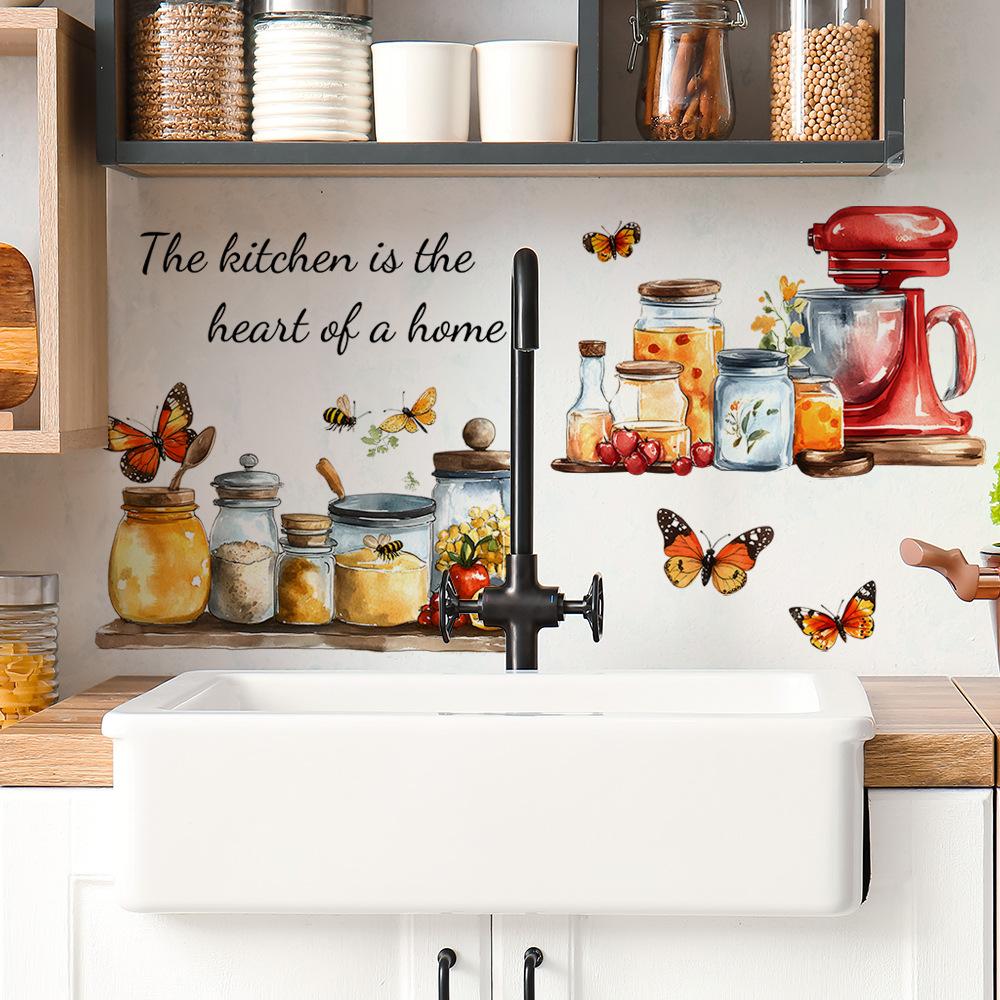 Kitchen English Slogan Kitchenware Butterfly Kitchen Restaurant Home Background Beautification Wall Stickers