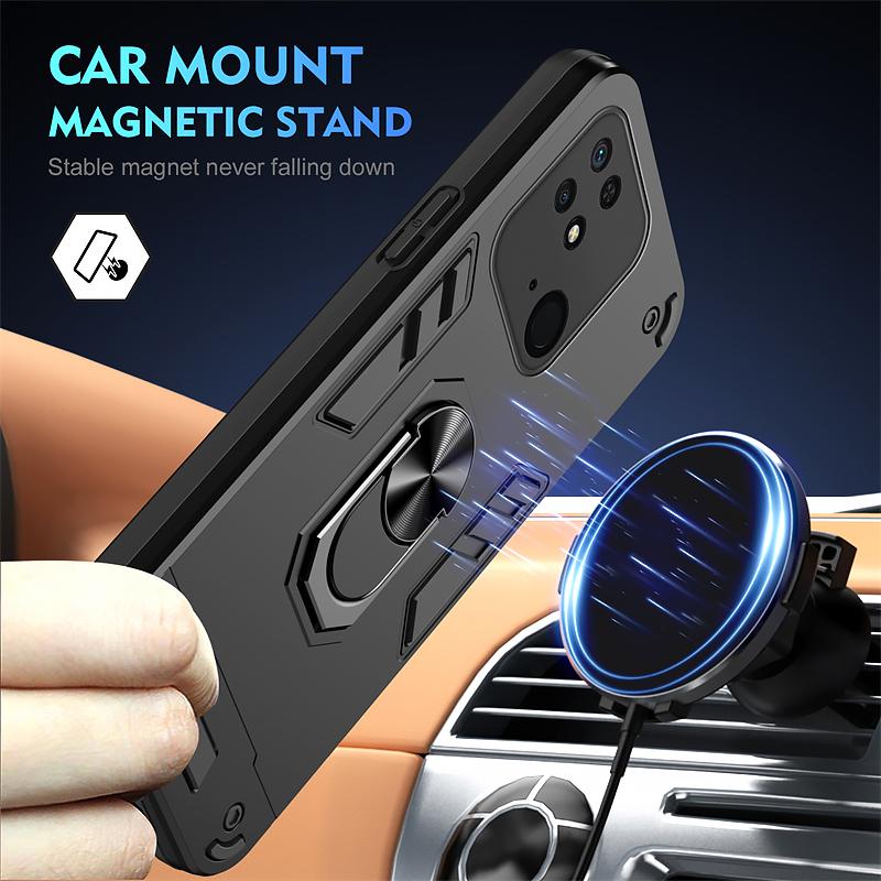Armor Funda Für Xiaomi Redmi 10C Hülle Hart PC Silikon Stoßfest Rückseite für Redmi10C 10 C Auto Magnetring Ständer Coque