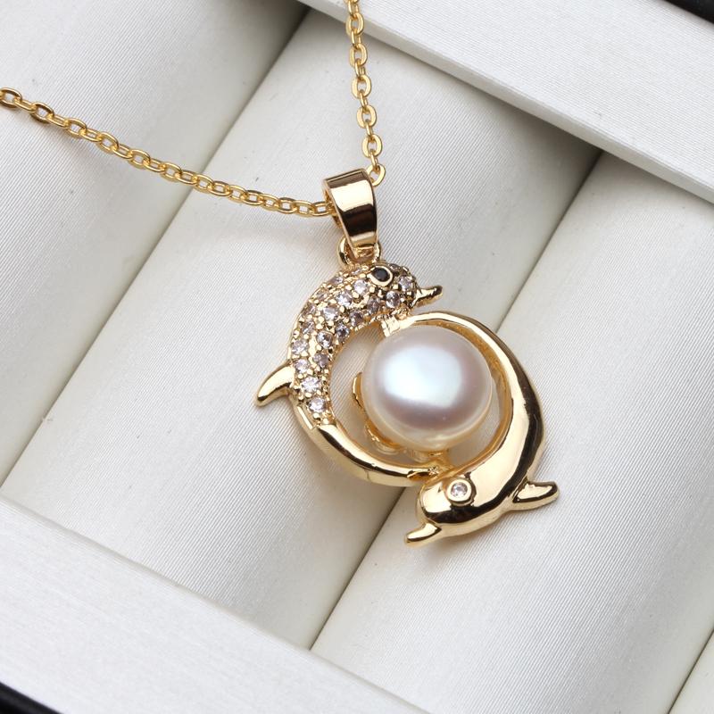 Real Natural Freshwater Pearl Pendant On The Neck,Cultured Gold Plated Pearl Jewelry Pendant Wife Mother Birthday Gift White