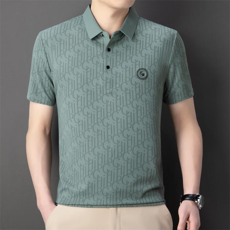 Men's Business Casual Short Sleeved Shirt with Badge Solid Color Polo Shirt Fashionable Breathable Comfortable Versatile Top