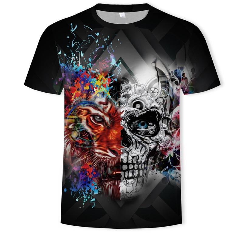 Camiseta de calavera negra para hombre, camiseta Punk de esqueleto
