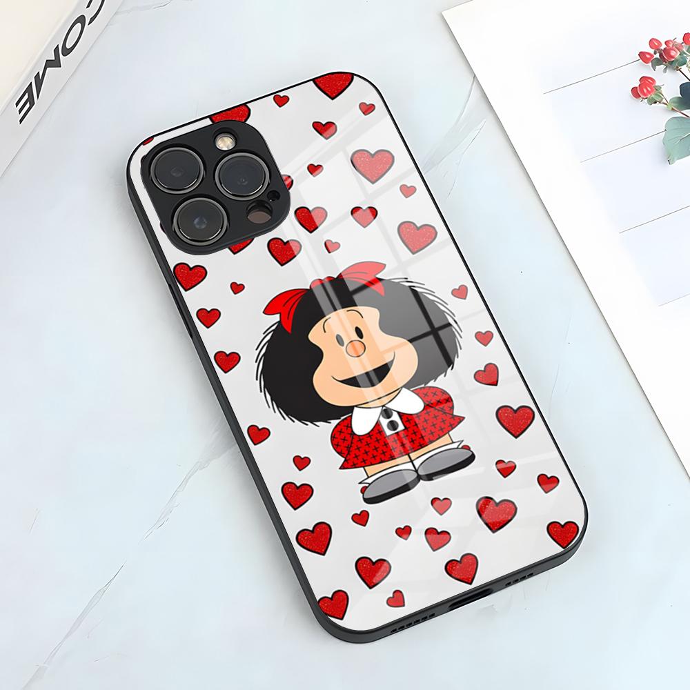 

Cute Mafaldas Girl Phone Case For IPhone 17 Pro Max 15 Pro 16 14 Plus 12 13 Mini 11 Pro Shockproof Glass Cover iPhone15