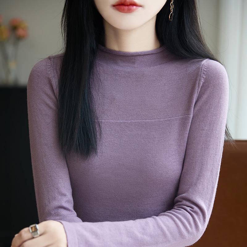 Design-Inspired Women's Ribbed Mock Neck Knit Top – New Autumn Long-Sleeve Pullover T-Shirt