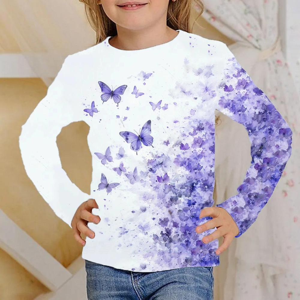 2023 Autumn Clothes Kids Children's Things for Girls Clothing 4 To 14 Years T-Shirt Youthful Teen Long Sleeves Top Tee Butterfly