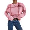 European and American Leisure All-Match O-neck pullover Top Women 2025 Winter New Plaid Patchwork Drop Shoulder Sweater Women
