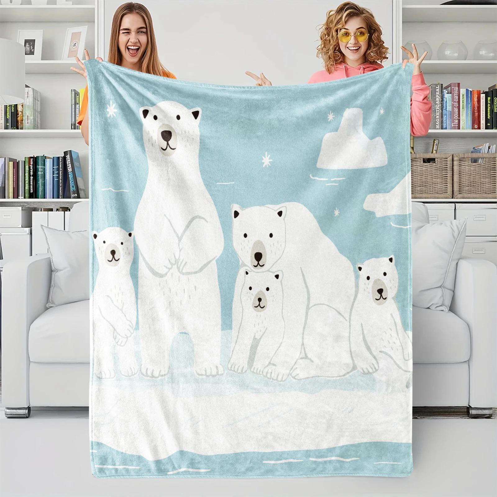 Cartoon Polar Bear Flannel Throw Blanket Soft Cozy Bed and Sofa Blanket Warm YearRound Blanket for Kids Teens Perfect Holiday Gi 80x120cm(31x47inch)