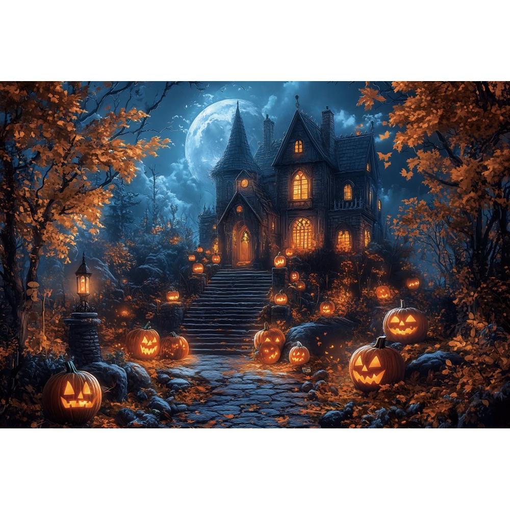 Yeele Fotografie Hintergrund Halloween Horror Mondnacht Gelber Ahornwald Kürbis Laternen Kinder Erwachsene Party Dekoration Kulisse