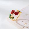 Neues Retro Drip Oil Rosenblüten Armband Ring Set für Damen Vintage Einfach Goldfarbe Offener Armreif Party Hochzeit Schmuck Geschenk