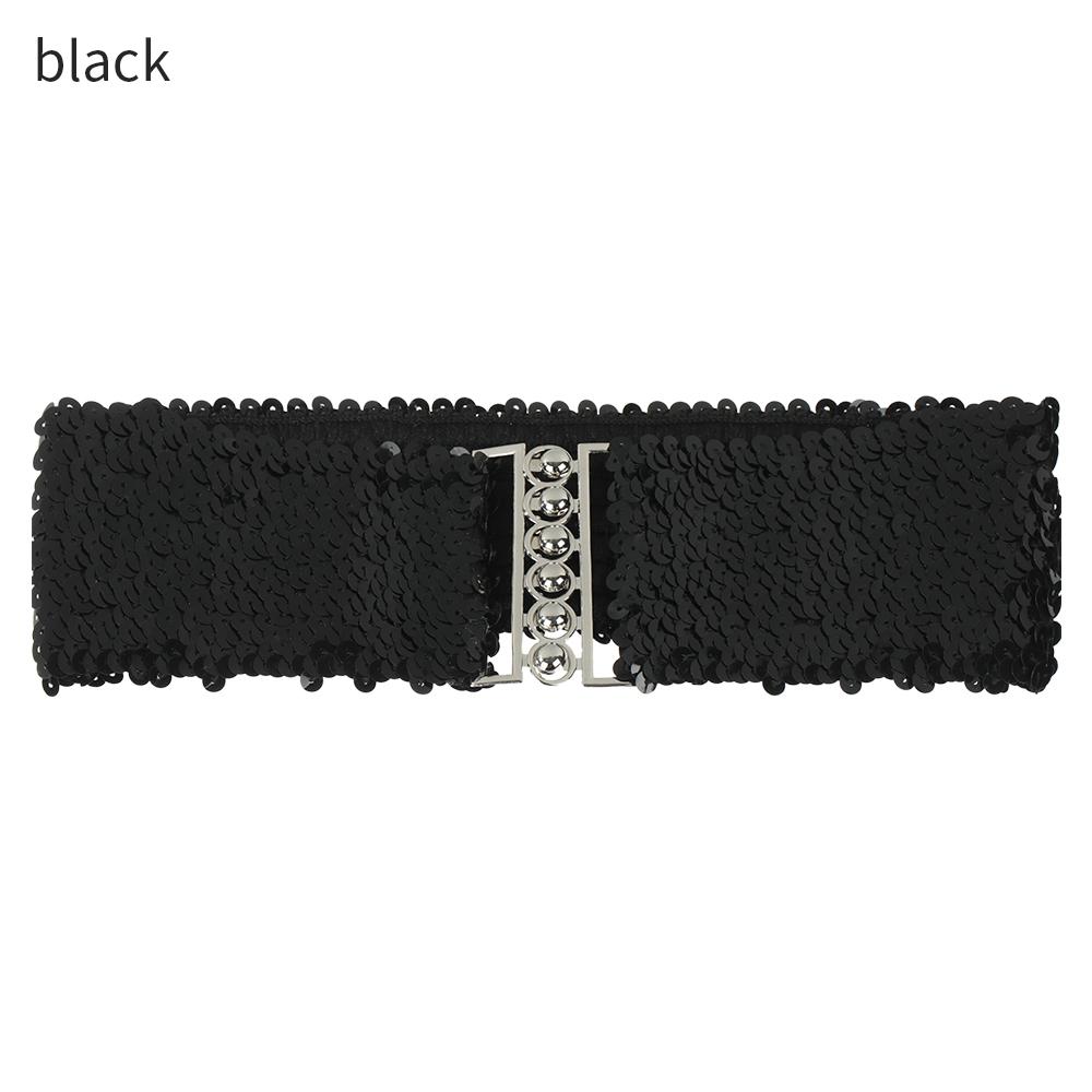 Fashion Casual Stretch Belly Waist Band Sequin Wide Elastic Belt Metal Buckle Waistband Ladies Dress Cummerbands
